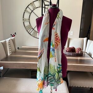 Soft Surrundings Tropical Print Scarf - White with Multicolor Accents